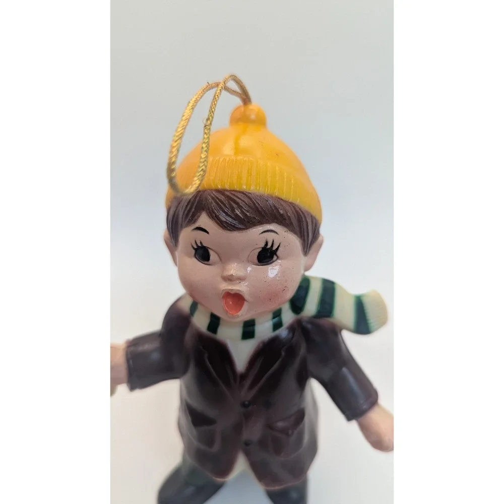 Vintage 1984 Carolites Boy Caroler Musical Christmas Plastic Ornament Works 6.5